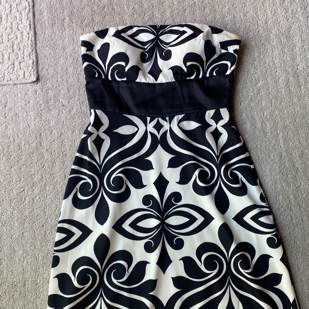 Abstract Print Long Strapless Dress